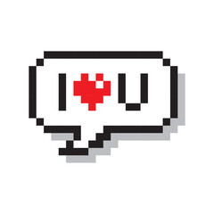 I love you in speech bubble 8 bit pixel art on white background vector illustration.