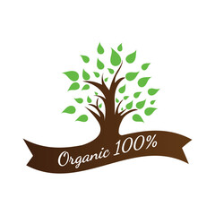 Obraz premium Organic 100 percent with tree vector label design
