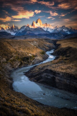Wonderful view point at Patagonia in Argentina that can see Mount Fitz Roy as background with Las Vueltas River as foreground.