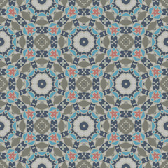 Creative color abstract geometric mandala pattern in gray red blue, vector seamless, can be used for printing onto fabric, interior, design, textile.