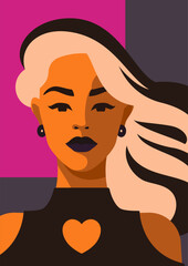 Blonde fashion woman artwork portrait color minimal pop art poster t shirt print vector flat