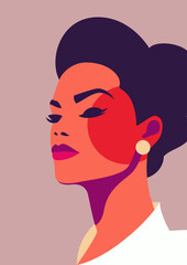 Fashion strong woman with retro hair abstract pastel spot contemporary artwork poster vector flat