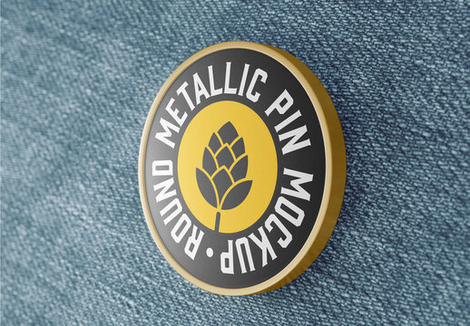 Small Round Metallic Button Pin Mockup