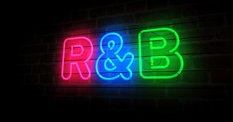 R&B Rhythm and blues music neon light 3d illustration