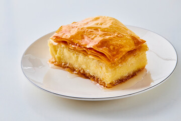 piece of galaktoboureko on a white plate