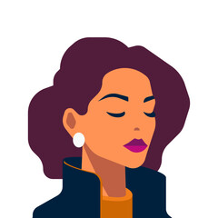 Elegant woman portrait with retro hair purple lips makeup fashion avatar vector flat illustration