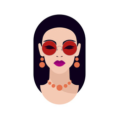 Mixed race fashion woman abstract avatar bust in trendy vogue accessories vector flat illustration