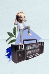 Vertical photo banner collage discotheque careless head camel animal dancing listen vintage...