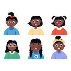 Child avatars of happy afroamerican girls in flat style