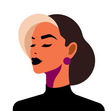 Adorable fashion strong beautiful woman confident face expression pop art avatar vector flat