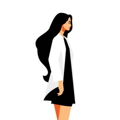 Romantic brunette fashion woman long hair elegant silhouette side view vector flat illustration