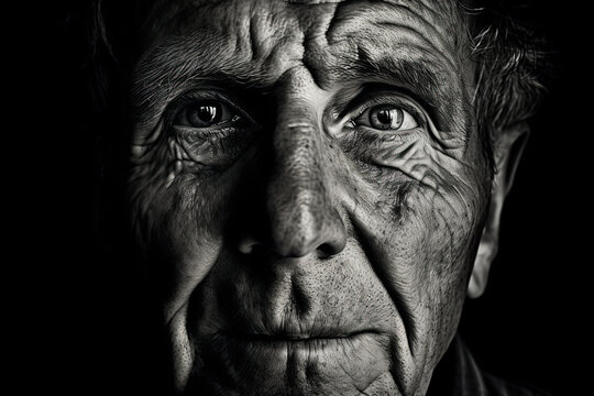 The face of an older man depicts the devastating effects of Alzheimer's mental illness. Ai generation. Generative AI