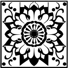 Flower clipart vector design black and white