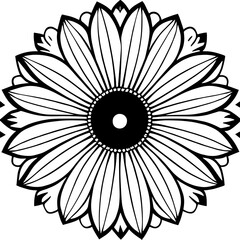 Flower clipart vector design black and white