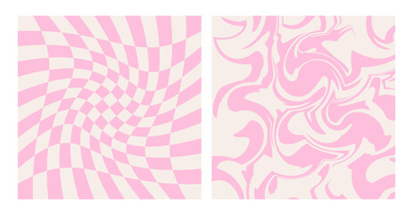 Trippy Grid and Wavy Swirl Pattern Set