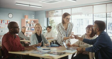 Diverse Multiethnic Young and Senior Adults Having a Fun Quiz Game Team Assignment, Undergoing a Workforce Training Program for Improving Connections and Relationships Between Employees - Powered by Adobe