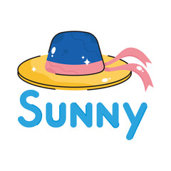 Beach Hat doodle filled vector outline icon. EPS 10 file