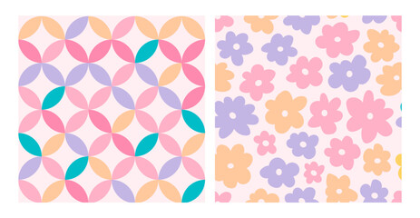 Set of seamless patterns in 60s, 70s, 80s style, 