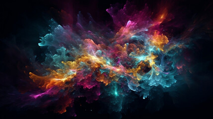 Obraz na płótnie Canvas Universe of neon colors. Colorful universe with colors merging. Stars, nebulae, star dust, smoke... Creative, magical and high quality universe. Image generated by AI.