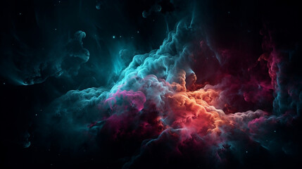 Fototapeta na wymiar Universe of neon colors. Colorful universe with colors merging. Stars, nebulae, star dust, smoke... Creative, magical and high quality universe. Image generated by AI.