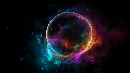 Universe of neon colors. Colorful universe with colors merging. Stars, nebulae, star dust, smoke... Creative, magical and high quality universe. Image generated by AI.