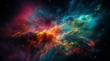 Obraz na płótnie Canvas Universe of neon colors. Colorful universe with colors merging. Stars, nebulae, star dust, smoke... Creative, magical and high quality universe. Image generated by AI.