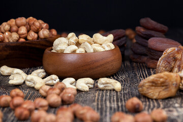 peeled cashew nuts close-up on the table