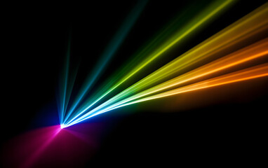 A striking visual of a light beam dispersing into a vibrant spectrum of colors against a stark black background, resembling a prism effect