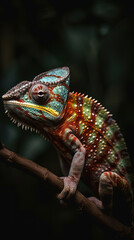 chameleon of various colors on the branch