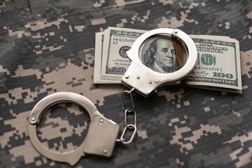 military uniform and handcuffs, money. War criminal, criminal liability of military personnel,...