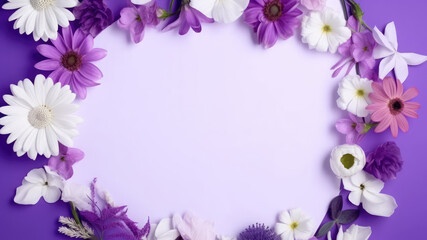 Fototapeta na wymiar Summer Yellow Sunflowers,pink rose, daisy flowers and knapweeds flowers Border with square frame surrounding on a White Pink purple Pastel colours Wooden Tabletop, Flower Border Art. Generative ai