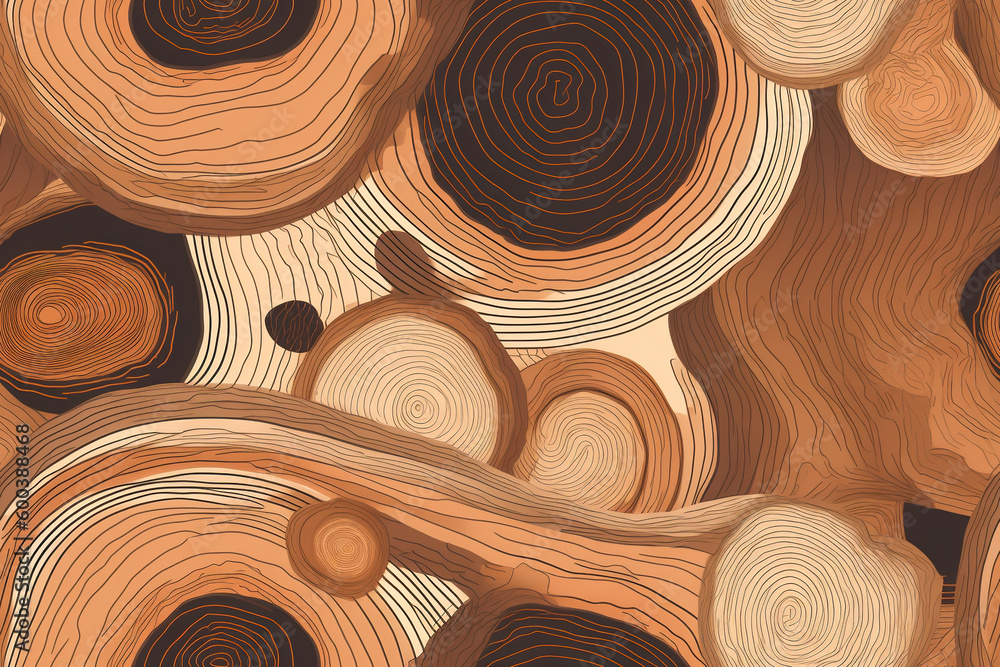 Aufkleber tile. seamless pattern with cut tree trunk. wood texture. generative ai
