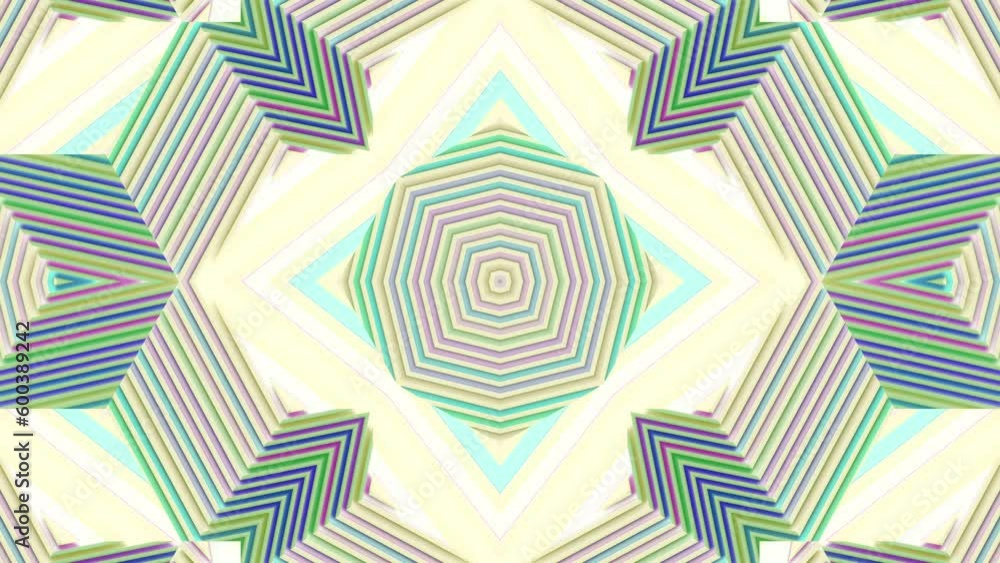 Fototapete Kaleidoscopic abstract pattern with striped texture. 3d render loop animation 4K