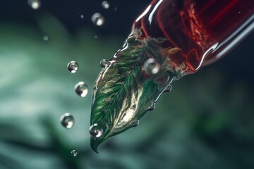 A drop of extract from cannabis drops into a container. Generative AI