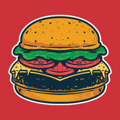 Burger - Cartoon style colorful vector illustration. Fast food icon concept isolated.