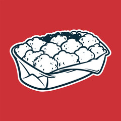 Chicken Nuggets - Drawing vector illustration, black and white colors, simple doodle hand drawn