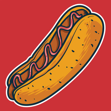 Hot Dog - Cartoon style colorful vector illustration. Fast food icon concept isolated.