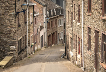 Fototapeta premium Old picturesque street in the city of La Roche en Ardenne, a popular tourist destination in belgian Ardennes