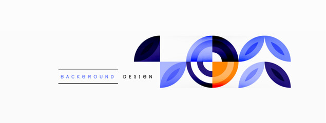 Abstract background - minimalist circles and round elements composition with varying sizes circles and other geometric shapes. The elements are arranged symmetrically in a grid-like pattern