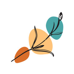 Botanical hand drawn wildflower on color patch isolated white background. Vintage creative flower style. Vector illustration greeting card, design, poster, print, party, wedding invitation, birthday