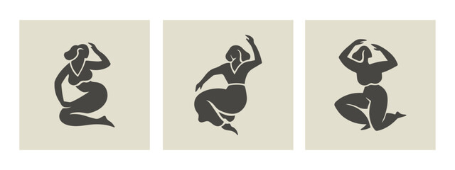 Abstract art of chubby female silhouettes set Matisse inspired contemporary style vector illustration