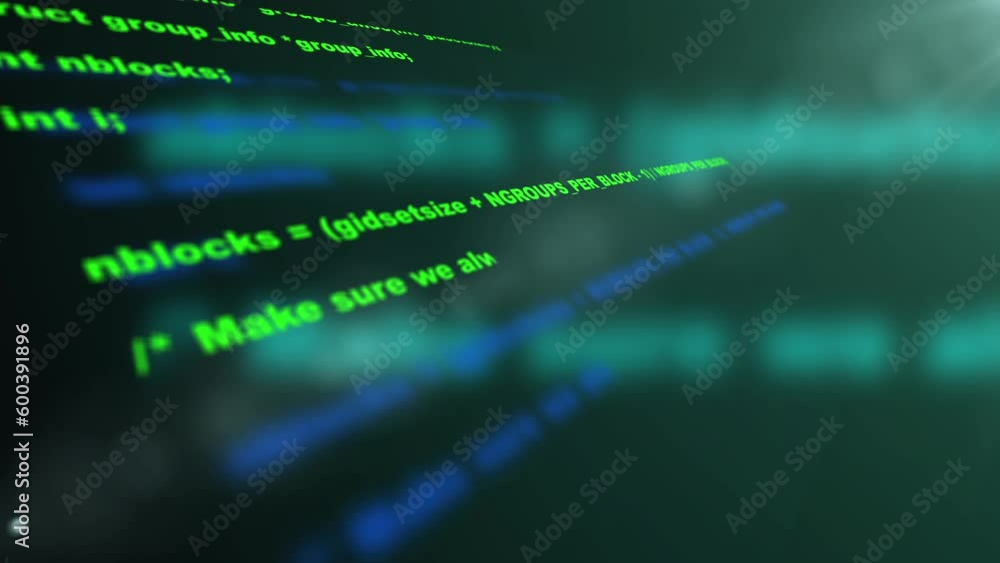 Poster blocks of abstract program code are written and moved in the virtual space. the camera flies through