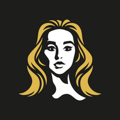 Pretty blonde woman face fashion portrait outline shadow silhouette logo brand vector flat