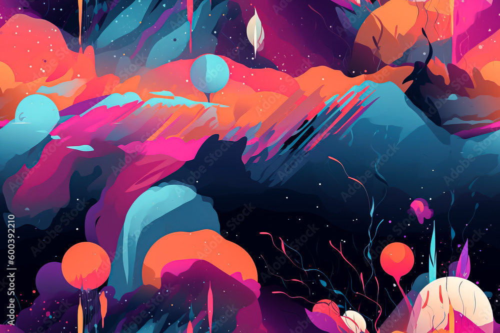 Poster tile. seamless pattern with rockets, planets and stars. generative ai