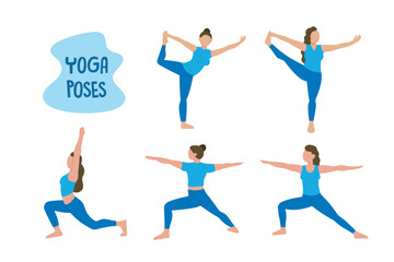Fototapeta na wymiar Flat international yoga day poses and exercises collection