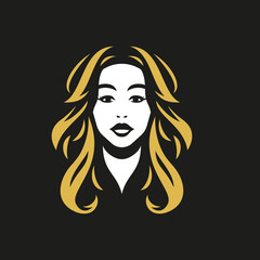 Beautiful young woman face golden hair style portrait logo for coiffure beauty salon vector flat
