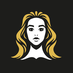 Fashion woman face golden hair style beauty portrait elegant lady silhouette logo vector flat