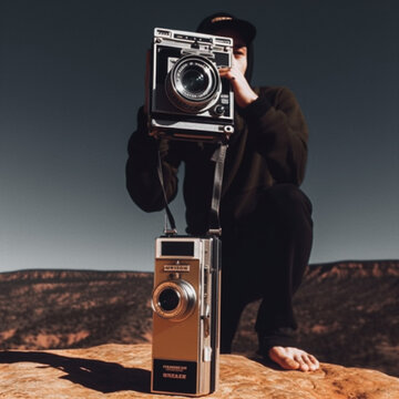 Fot&oacute;grafos posando con c&aacute;maras anal&oacute;gicas