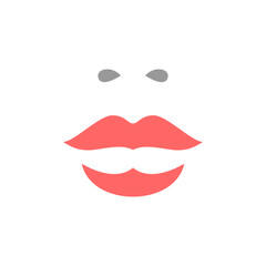 Passion female face red lips and nose fashion minimalist beauty logo t shirt print vector flat