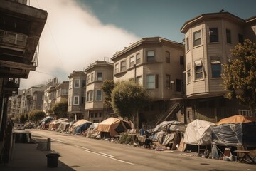 San Francisco's housing crisis results in growing homelessness problem. Generative AI - obrazy, fototapety, plakaty